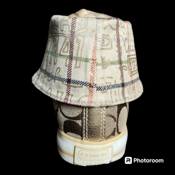 Coach Bonney Sneakers Graffiti Fold Over High Top Sneakers Brown Gold Canvas - Picture 5 of 10